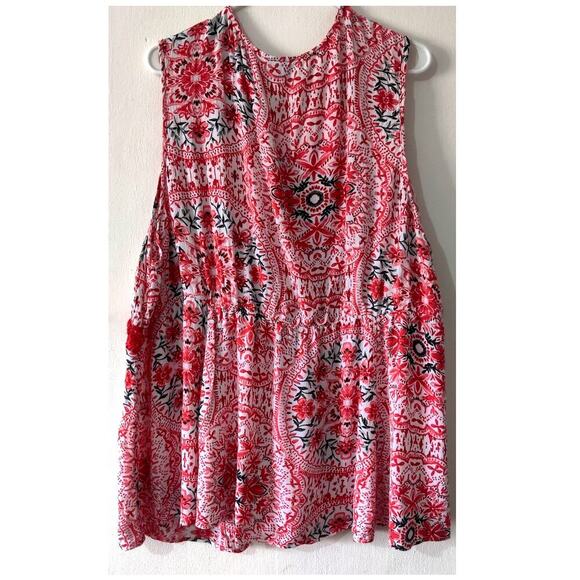 Torrid Crochet Insert Lace Up Sleeveless Boho Babydoll Top Red Floral Sz 5X - Picture 4 of 6